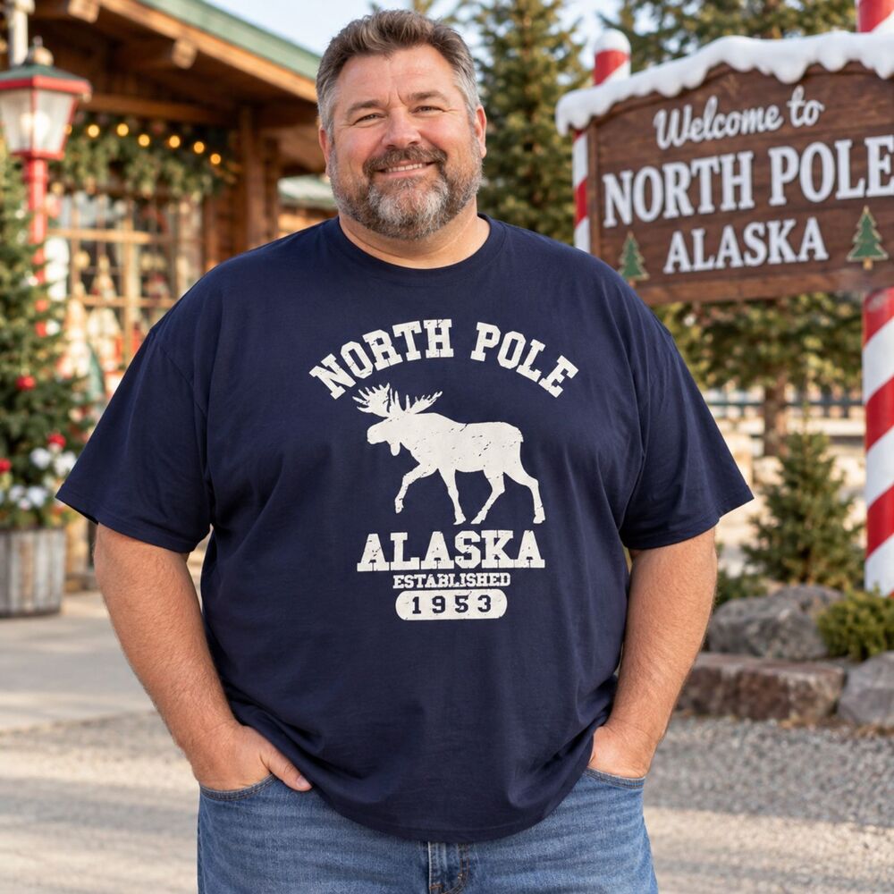 Hanes EcoSmart Men’s 4XL North Pole Alaska Moose Graphic Navy Blue T-Shirt #13